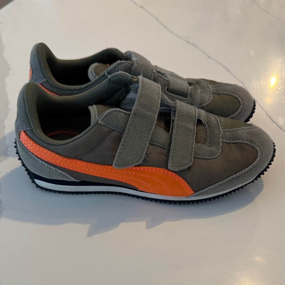 Kids Gray and Orange Puma Whirlwind Sneakers